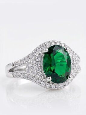 Oval Emerald Green Gemstone Ring, Charmed Aroma